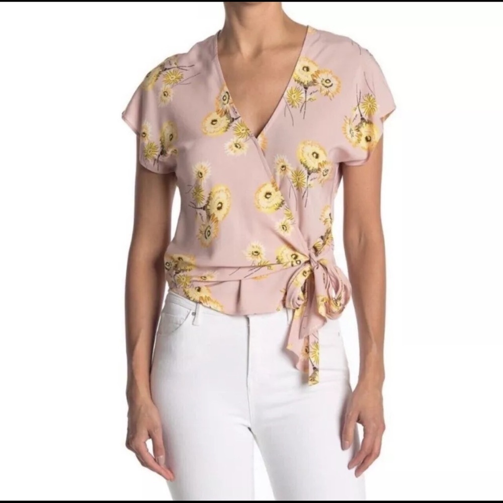 Madewell Sz M floral print short sleeves crossed‎ front side ties top blouse